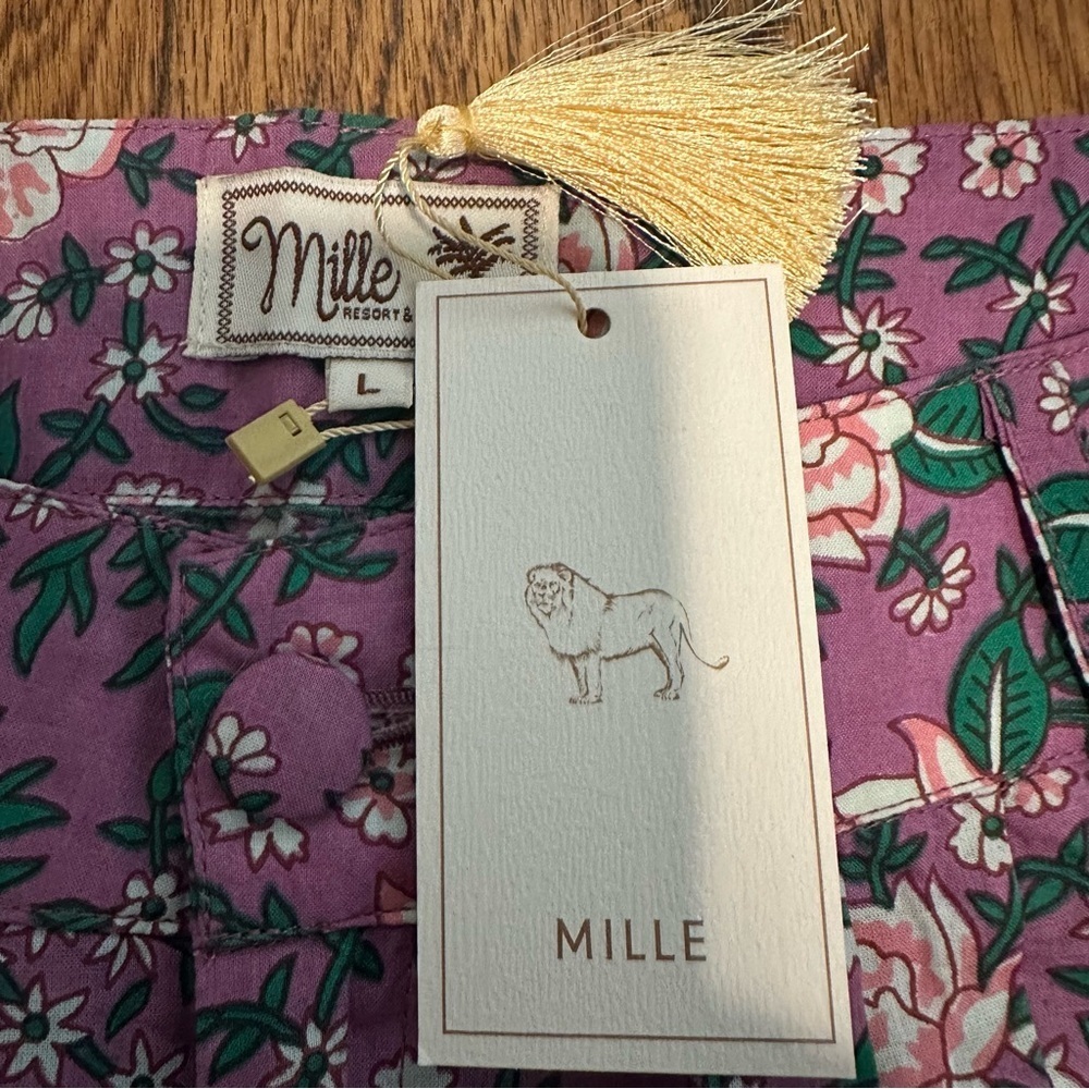 Mille Floral Purple Bottoms pants size large NWT wide leg light cotton - Picture 4 of 7